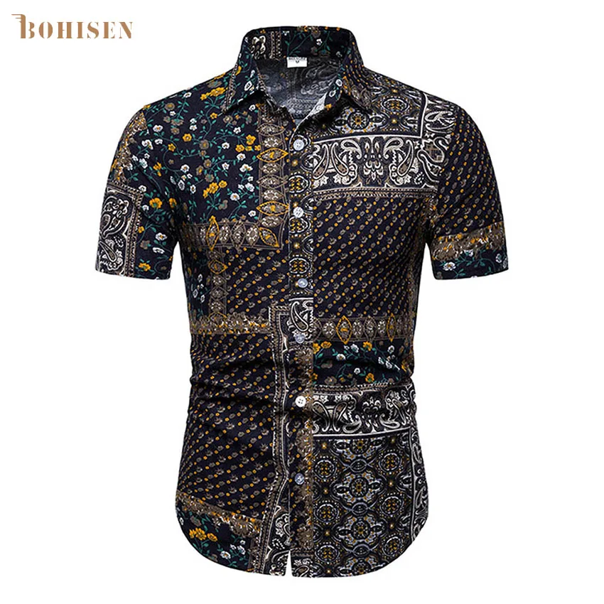 

BOHISEN Mens African Dashiki Dress Shirts New Short Sleeve Shirt Men Casual Tribal Ethnic Print African Dress