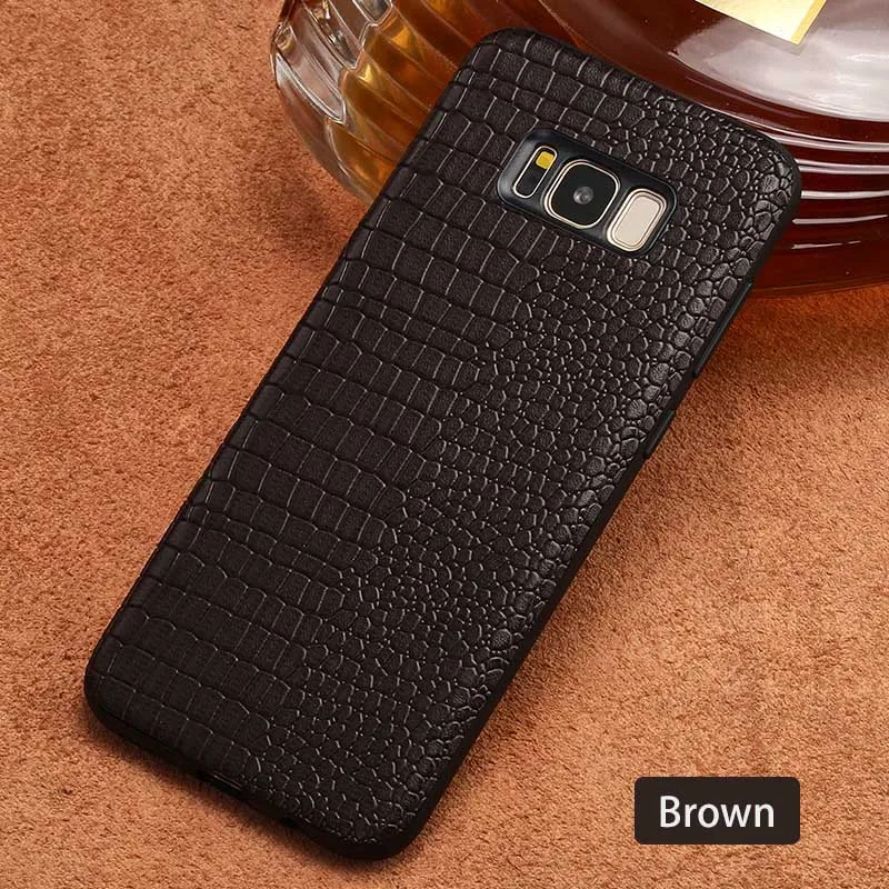 Натуральная кожа чехол для телефона для samsung S10 S8 S9 плюс обратите внимание; размеры 9 и 10 для A3 A5 A7 A8 J5 J7 чехол для карт и узором «крокодиловая кожа» на заднюю панель - Цвет: Brown