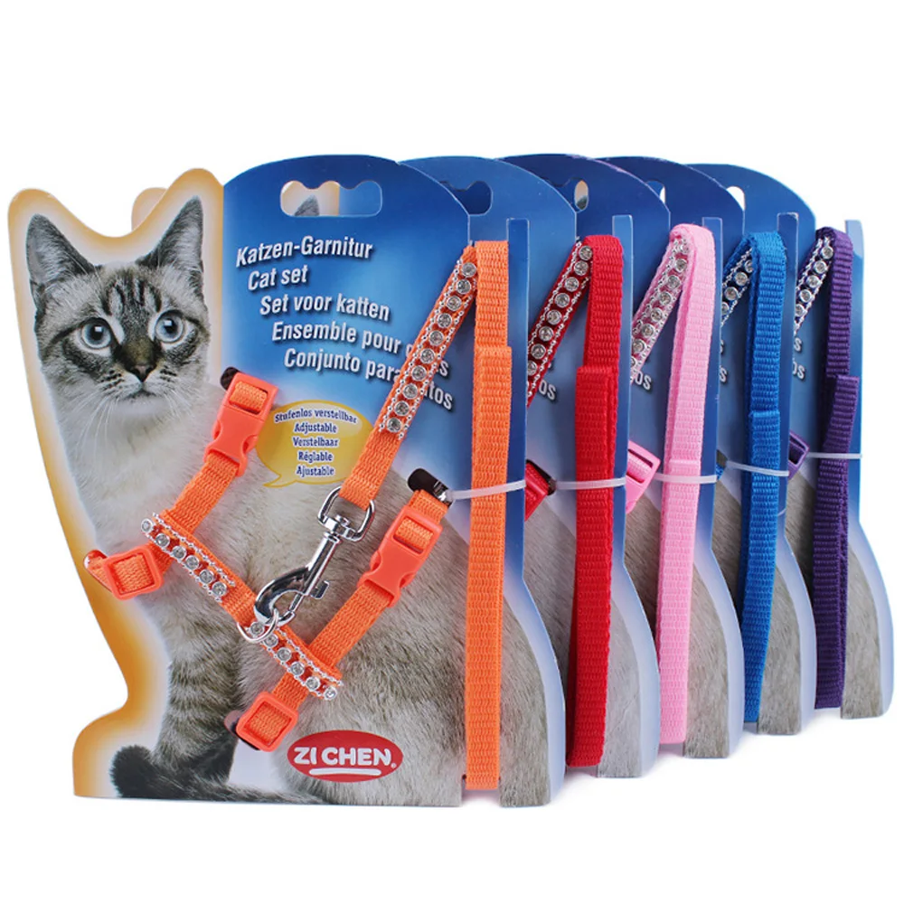 

Adjustable Rhinestone H Style Pet Cat Harness Bling Crystal Diamond Puppy Dog Kitten Walking Harness and Lead Leash Set Pink 50E