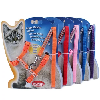 

Adjustable Rhinestone H Style Pet Cat Harness Bling Crystal Diamond Puppy Dog Kitten Walking Harness and Lead Leash Set Pink 50E