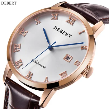 

40mm Debert White Dial Sapphire Glass Rose Case Genuine Leather luxury top brand male clock Automatic men watch Leather strap