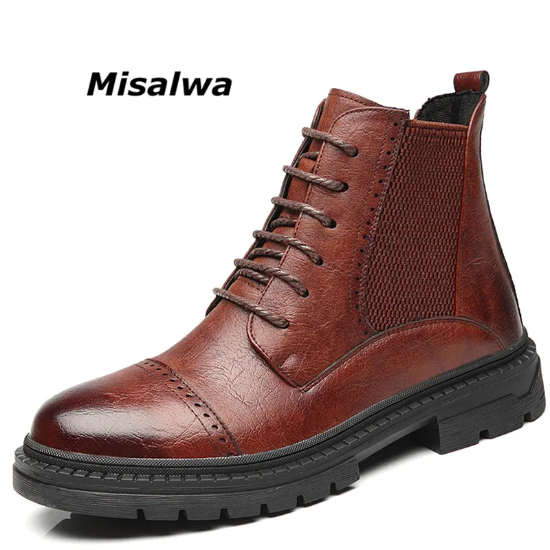

Misalwa Work Men's Relaxed Fit Steel Toe Boot Autumn British Retro Lace Up Oxfords Short Boots Leather Leisure Rubber Boots Boys