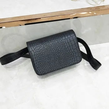 

2018 Vintage Women's Fanny Packs Waist Bags Alligator PU Leather Belt Bag Waist Pack Travel Phone Pouch Purse Black Waist Bag