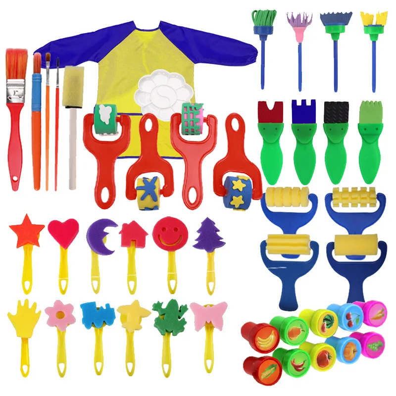 

Cross border Amazon Explosive Children Creative Diy Graffiti Seal Sponge Roller Painting Brush Suits