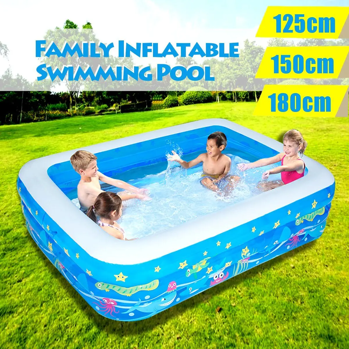 

125/150/185cm Children Bathing Tub Baby Home Use Paddling Pool Inflatable Square Swimming Pool Kids Inflatable Pool Outdoor Fun