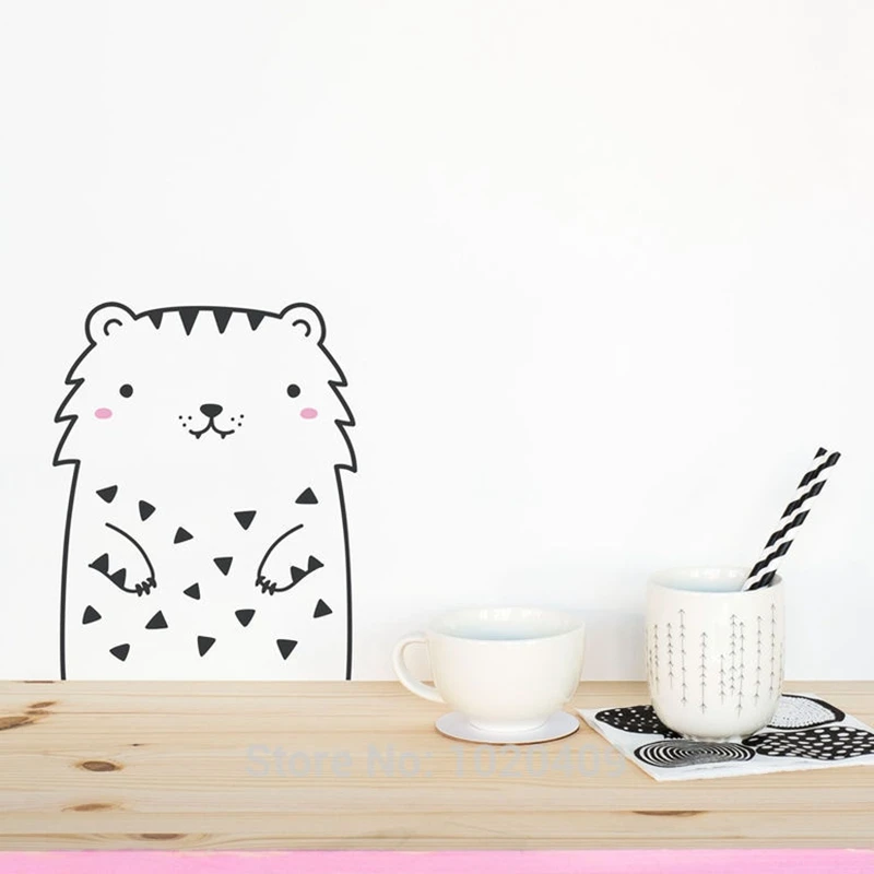 Cute Animal Bear Tiger Cat Lovely Vinyl Wall Decals Kitchen Cabinet Art Cartoon Wall Stickers For Kids Room Wardrob Wall Decor