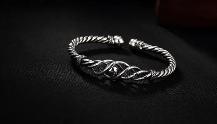 

JOOCHEER Sterling S999 999 silver Bangle knit vintage bracelet size adjustable