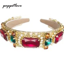 2017 Fashion European Vintage Baroque Headband full colorful Crystal Rhinestone Hairbands Gold Leaves Crown Pearl Hair Jewelry H