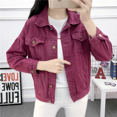 maroon color denim jacket