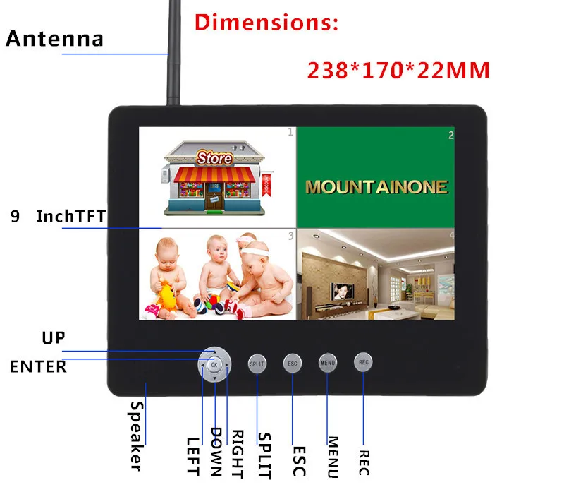 9 дюймов 2,4G беспроводные камеры видео 4CH Quad DVR система безопасности с ИК-ночными камерами