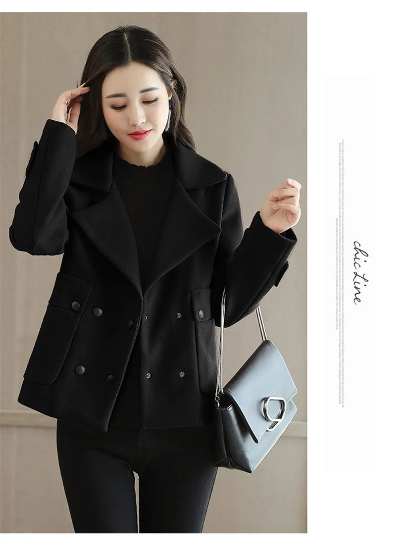 Осенне-зимняя верхняя одежда, короткое однотонное тонкое шерстяное пальто, женский двубортный костюм с воротником, Женская шерстяная куртка, LQ222