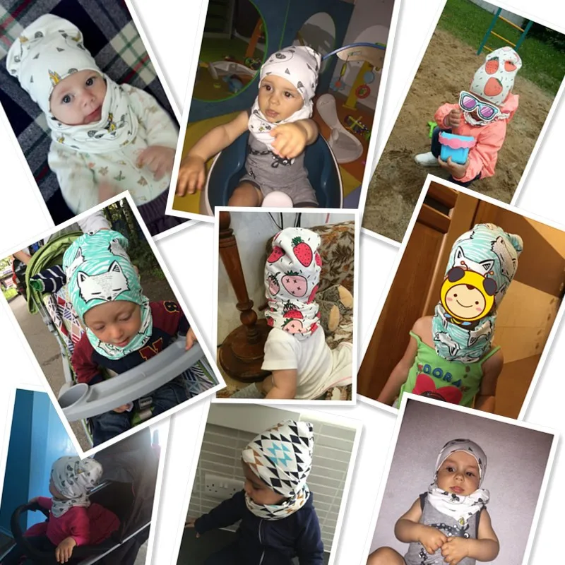 Осенне-зимняя хлопковая детская шапка с принтом животных, шарф, шапки для мальчиков и девочек, набор шарфов для малышей, детская шапка с воротником