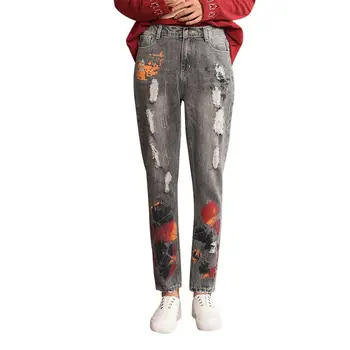 

Mom Style Jeans Women Large Size Hippie Baggy Denim Harem Pants Elastic Waist Cowboy Ripped Trousers Fashion Female Pantalon