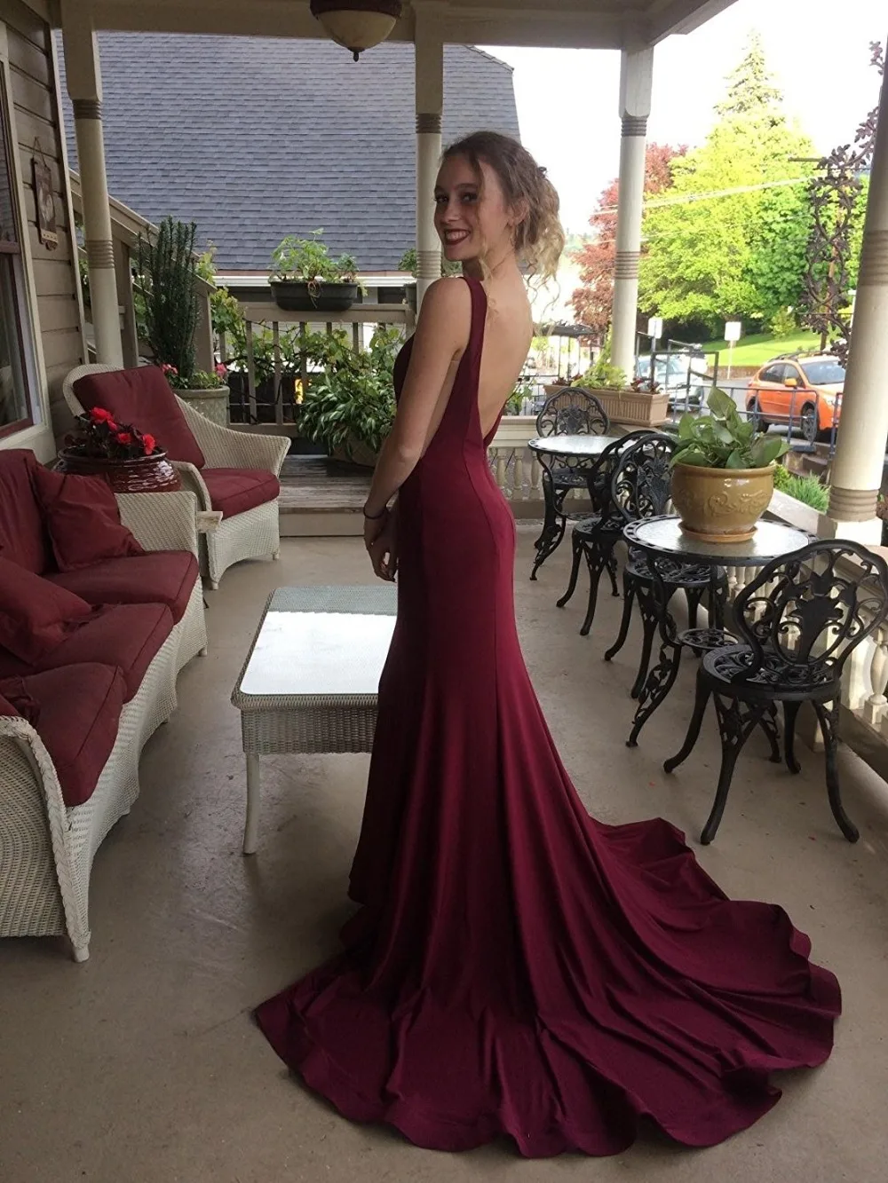 

Grape Jersey Mermaid Prom Dresses Sexy V-Back Robe de bal longue Women's Formal Dress Simple Gala Dress Mermaid Party Dress