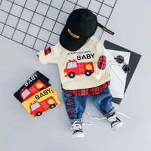 Г. Комплекты одежды для малышей комплект одежды для маленьких мальчиков и девочек Футболка с рисунком машины, джинсы Детский костюм весенние комплекты для мальчиков