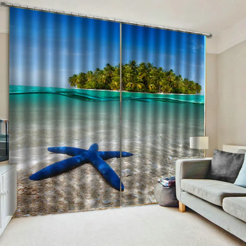 3D печать шторы для гостиной и спальни Cortinas Para Sala De Estar летний отдых солнечный пляж океан изображение на заказ