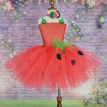 Костюм платье-пачка с клубничкой для девочек; красные пышные платья для новорожденных; реквизит для фотосессии; детский подарок на день рождения; От 0 до 12 лет-пачки на Хэллоуин и Рождество