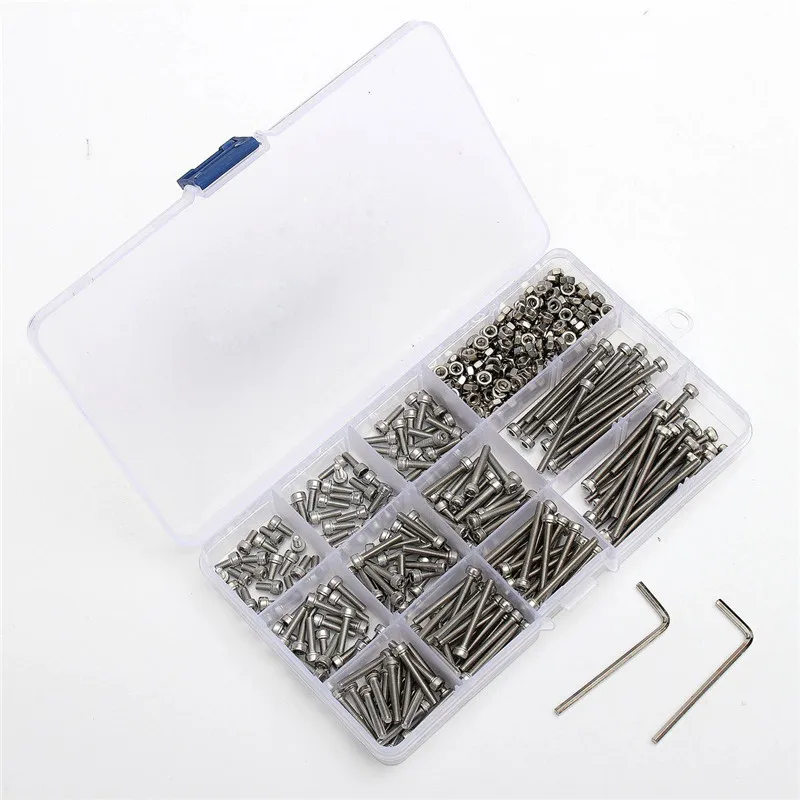 440pcs/set M3 Steel Head Screws Bolts Nuts Hex Socket Head Cap and Nuts Assortment + 2 Hex Keys Hardware Tools 440pcs/set M3 Steel Head Screws Bolts Nuts Hex Socket Head Cap and Nuts Assortment + 2 Hex Keys Hardware Tools