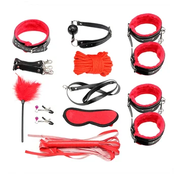 10 Set of SM Bondage Handcuffs PU Leather Vibrator Adult Games Restraints Erotic Bdsm Accessories Adjustable Sex Toy for Couple