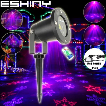 

ESHINY Outdoor Remote Red Blue Laser 12 Snowflake Pattern WF House Bar Dance Effect Xmas Tree Wall Garden Landscape Light T240D3