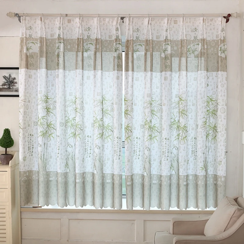 

Home Office Window Curtain Bamboo Print Decorative Curtain Divider Tulle Voile Drape Panel Sheer Valances Curtains