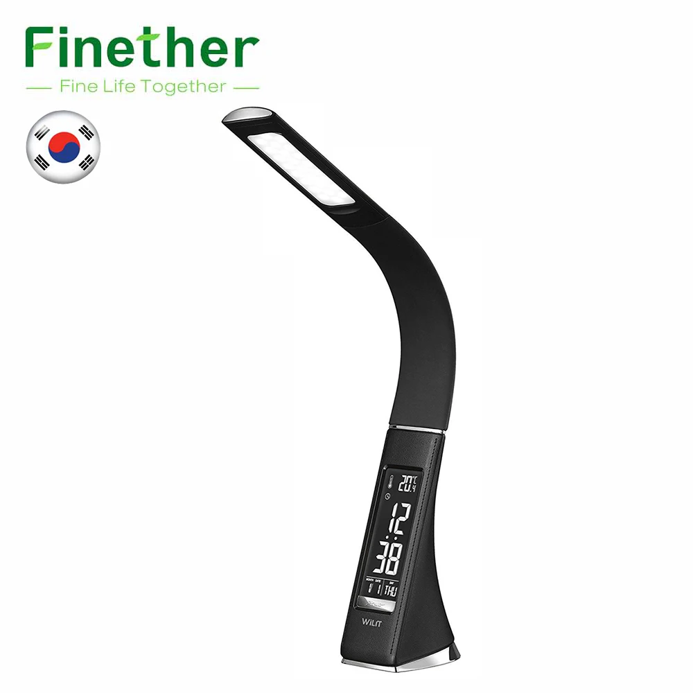 

Finether Eye Study Table Lamp Leather Pattern LED Lamp Business Gift Light AV LCD Alarm Clock HD VA Calendar Time Temperature EU