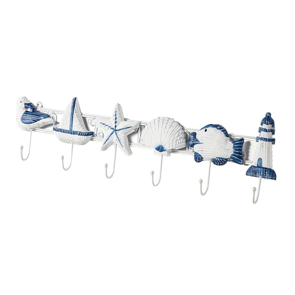  6-HOOK NAUTICAL STARFISH SEASHELL COASTAL SINGLE HOOK BATH TOWEL HOOK RUSTIC BLUE 5-10kg 