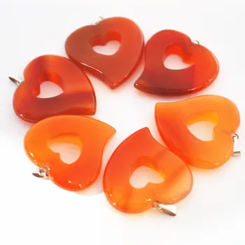 

Best Selling Fashion Natural Stone Pendants Charms Onyx Cornelian Double Heart Diy Jewelry Necklace Making 12Pcs Free Shipping