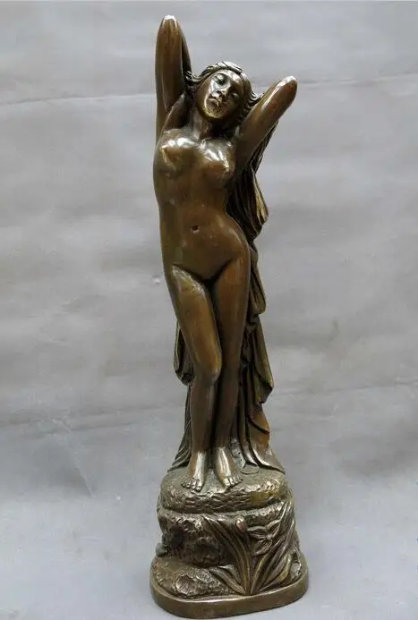 17" China brass copper carved beautiful belle sculpture Sexy beauty Statue