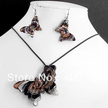 12 компл./лот модная черная бабочка золото и silverfoil Lampwork Мурано Стекло Цепочки и ожерелья Серьги комплект, комплект ювелирных изделий Горячая