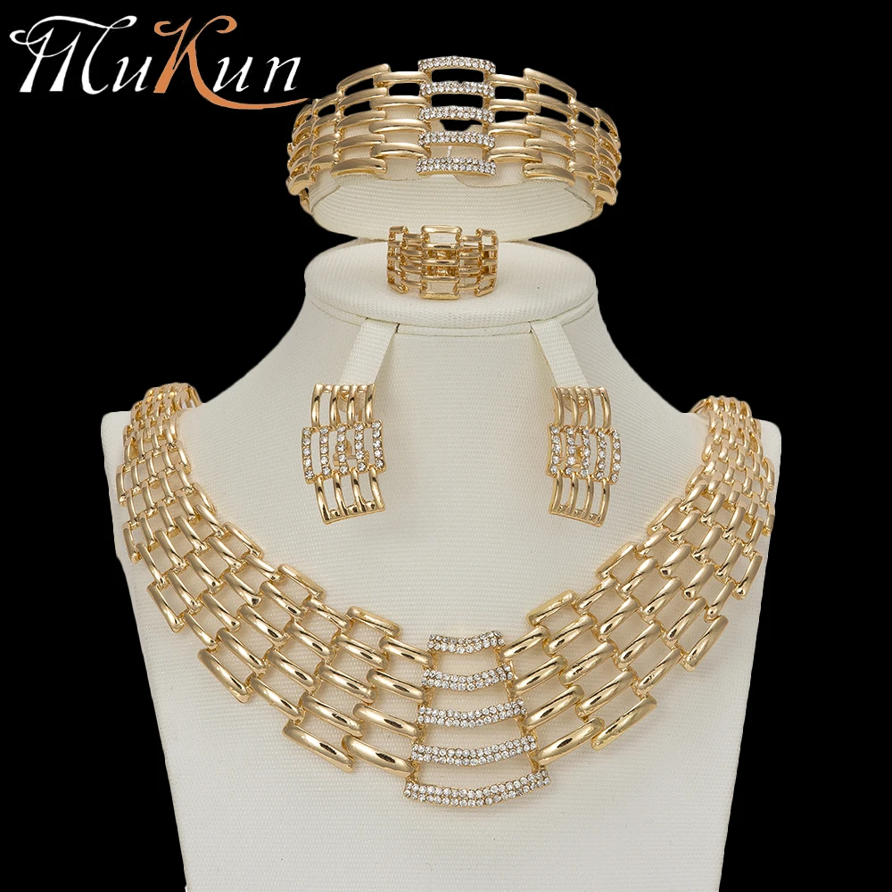 

MuKun gold Nigerian beads necklace jewelry set for weddings crystal turkish jewelry for women necklaces & pendants women jewelry