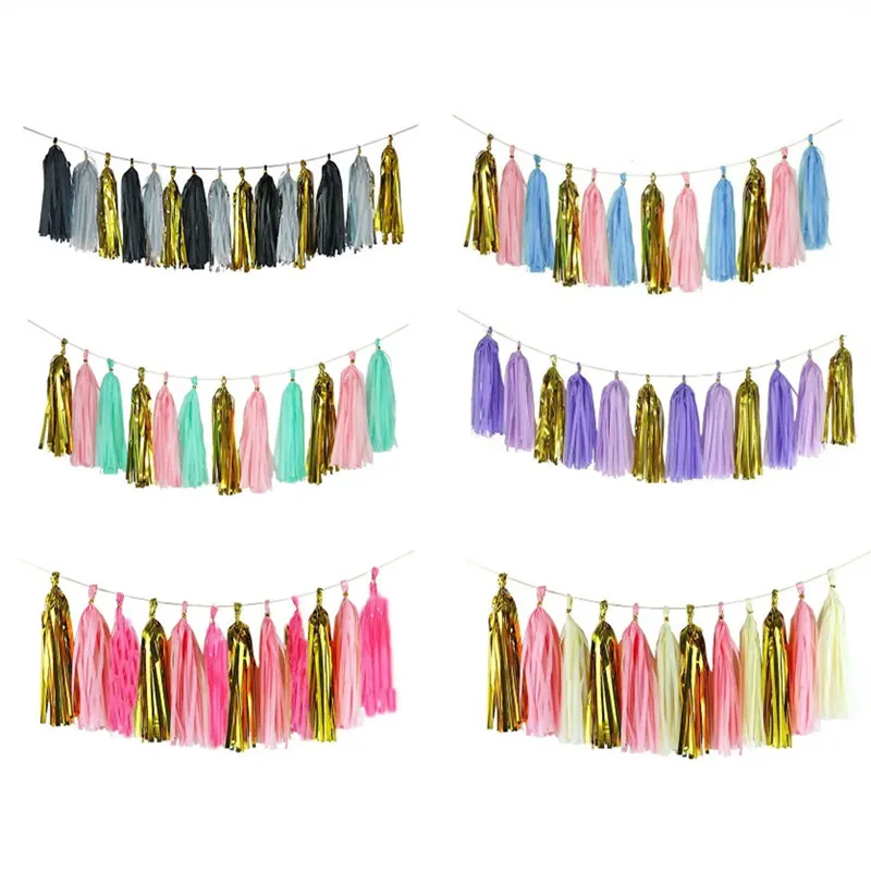 15pcs Wedding Party Decoration Paper Tassels Garland Ribbon Curtain Baby Shower Decoration Bachelorette Party Supplies Flamingo