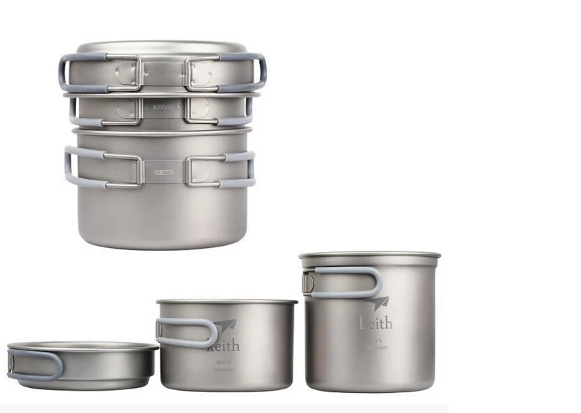 

High Quality Portable Outdoor Picnic Cookware Ultralight Titanium Pot Pan Sets Kits With 1set Knife/Fork/Spoon