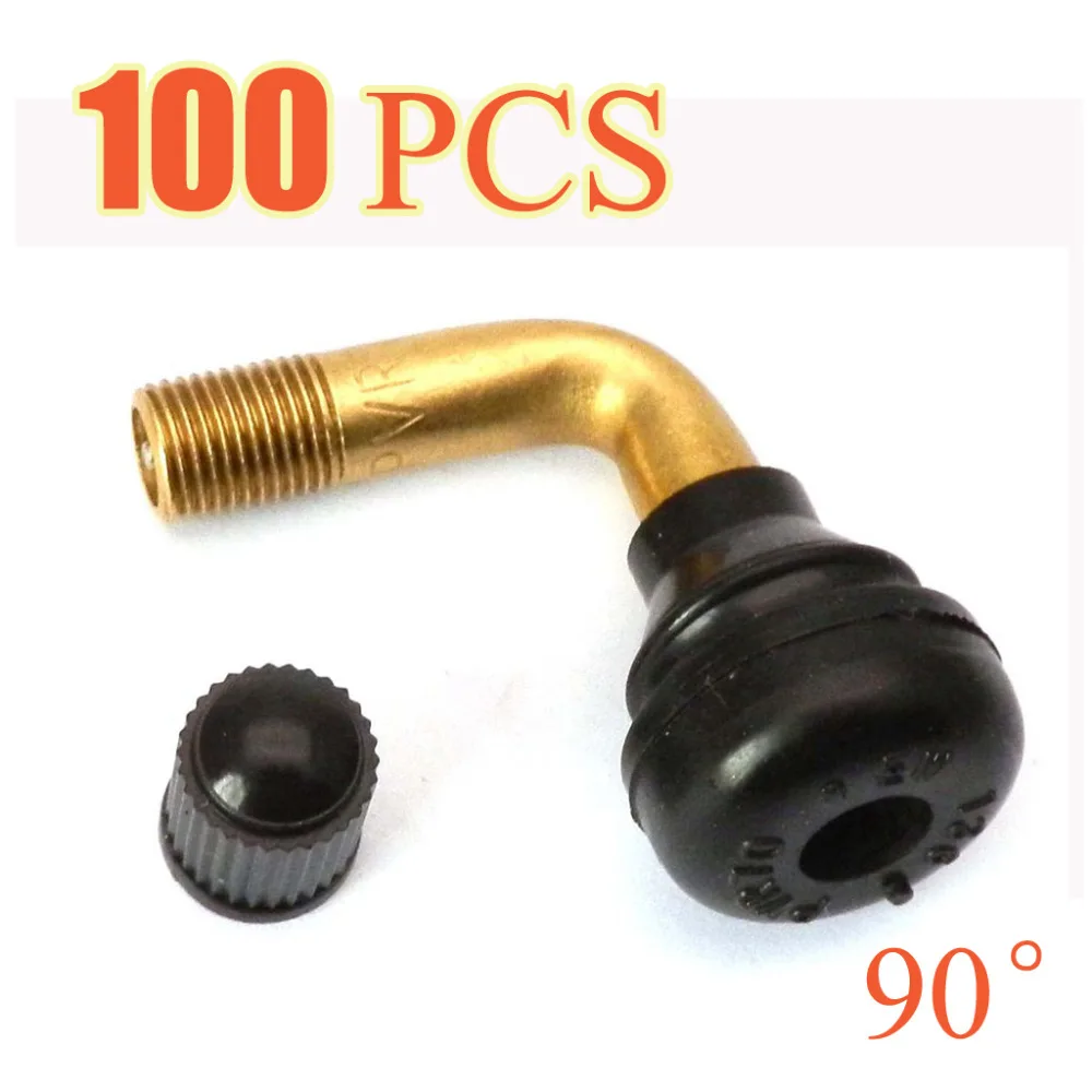 100Pcs Tyre Tire Valve Stem 90 Degree Angle Rubber Brass Long Shank