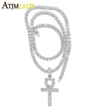 

Maxi hip hop bling tennis mens chain 5mm AAA+ SPARKING cubic zirconia cross charm prong long tennis cz necklace