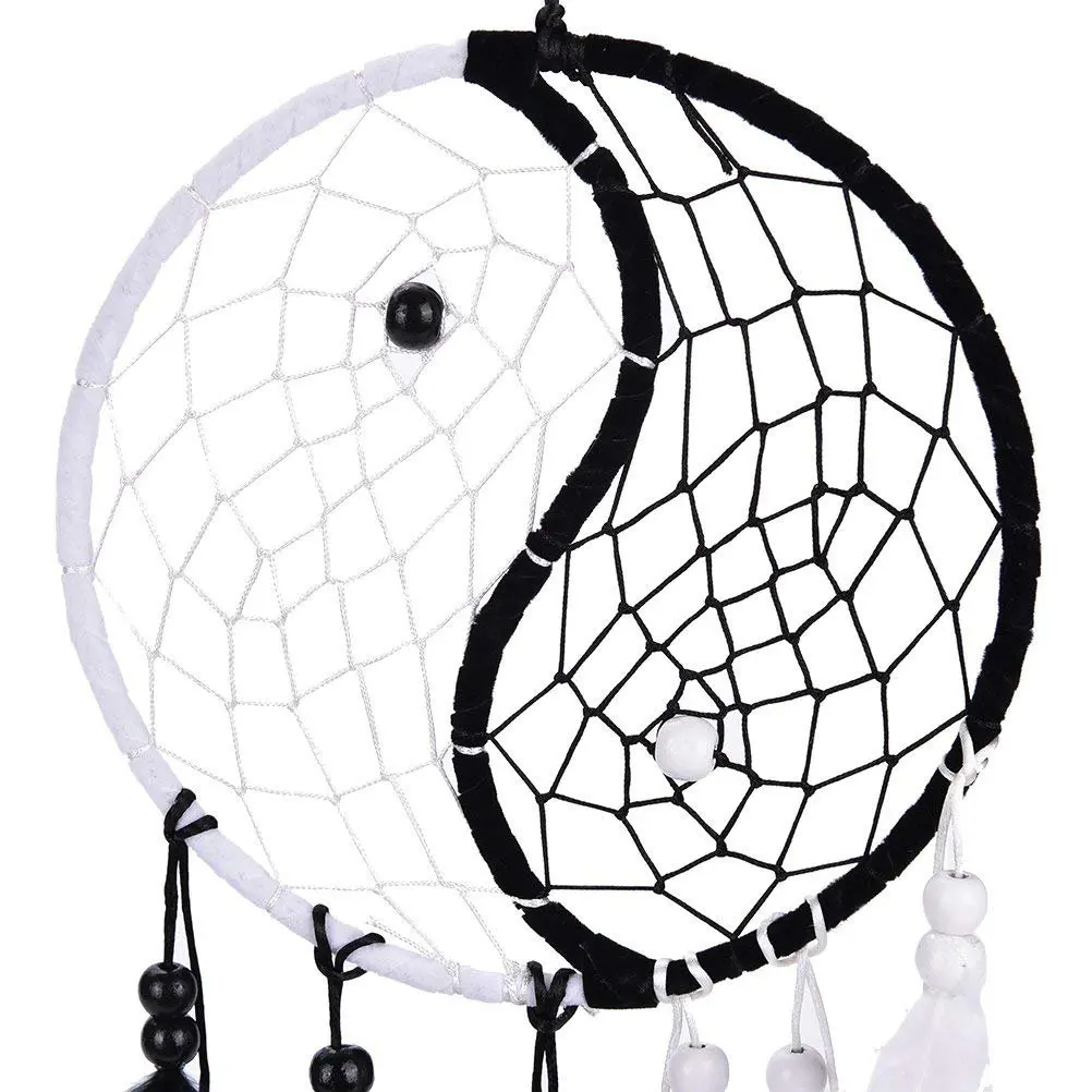 Ручная работа Инь Ян Ловец снов круглая сеть с перьями бусины для стены Подвесные Украшения для автомобиля ОРНАМЕНТ ремесло подарок, черный