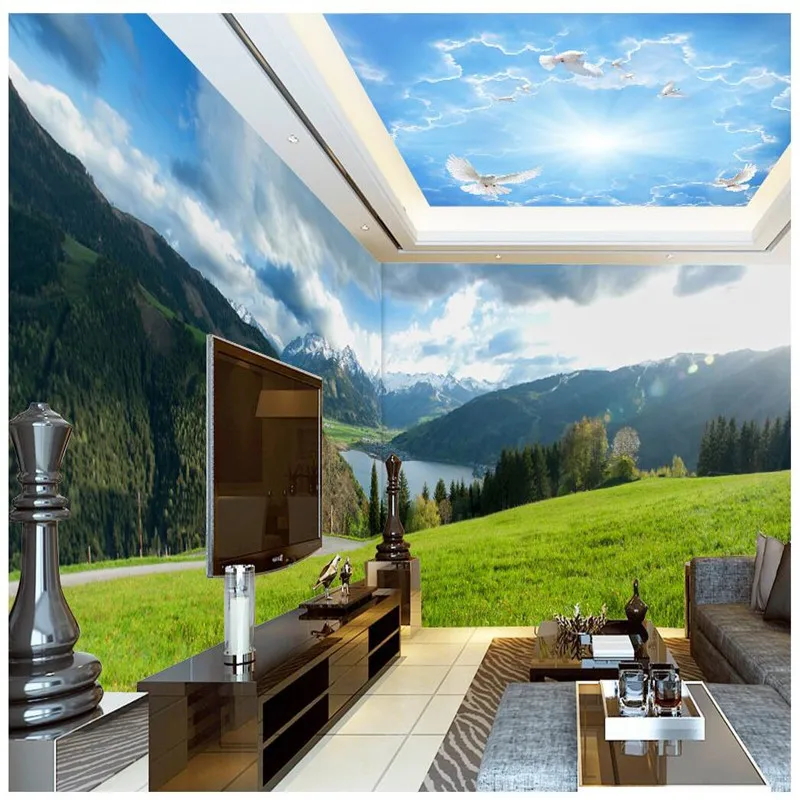 

beibehang Wall Panel 3d Wallpaper Snowy Open Green Space Photography Background Modern Mural for Living Room Large Painting Home