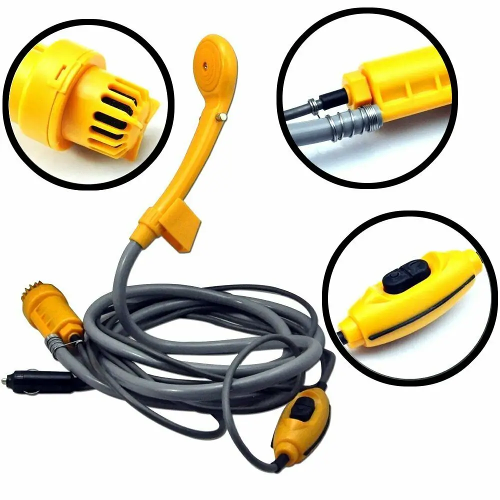 12V Portable Camping Shower Multifunctional Hiking Camping Outdoor Shower Head Car Washer For Travel