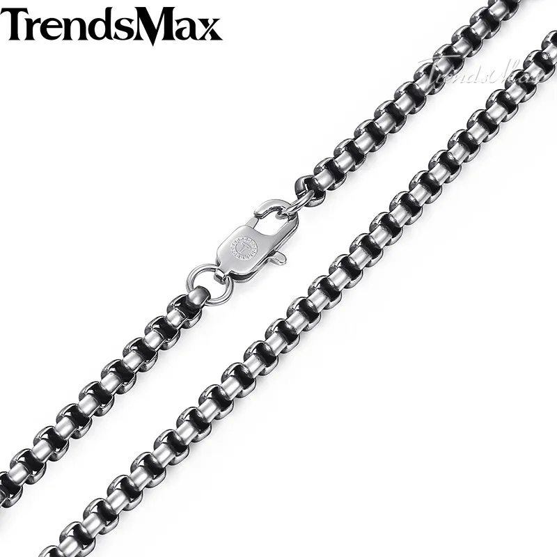 Trendsmax, круглая коробка, звено, ожерелье для мужчин, цепь из нержавеющей стали, бронзовая, тон 2-6 мм, KKNM160