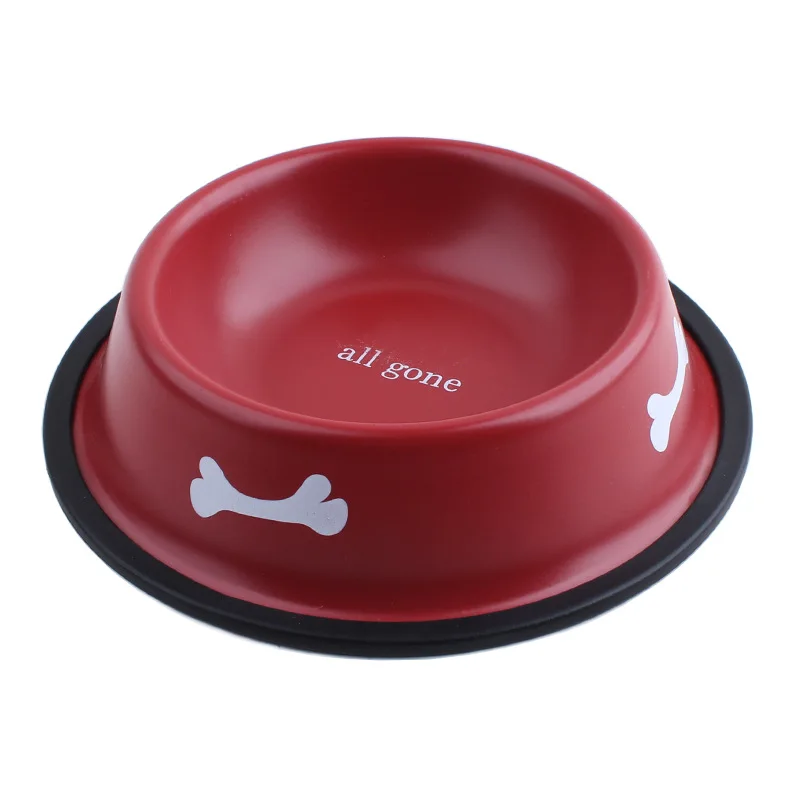 Dual Bowls Design Metal Dog Bowl With Bone Pattern Heat Resistant Dog