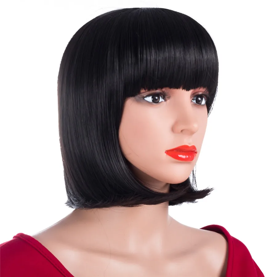 

Aigemei Short Straight BOBO Wig Style Synthetic Fiber Short Hair 10 Inch Halloween Lady Cosplay Party Wig