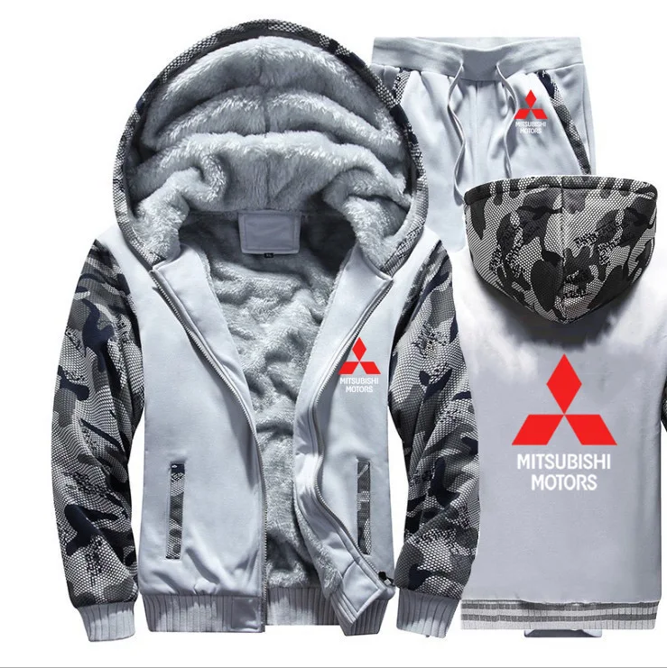 Hoodies Men Mitsubishi Car Logo Mens Hoodies Suit Winter Thicken Warm Fleece cotton Zipper Tracksuit Mens Jacket+Pants 2Pcs Sets - Цвет: 825