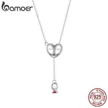 

bamoer Promise Shape Necklace Open Heart Pendant Necklaces for Wome Engagement Jewelry Gifts for Her Design Brand BSN073