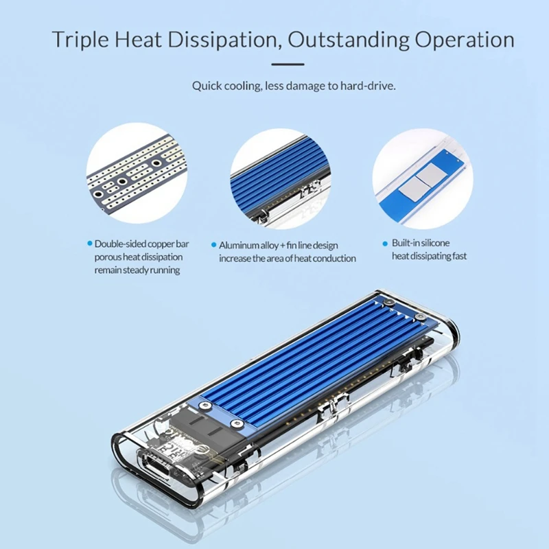  Orico Nvme m2 a tipo C Ssd carcasa M Key transparente externo Usb 31 Gen2 10Gbps soporte Uasp para 