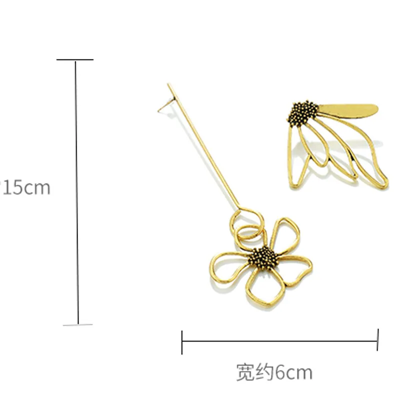 Асимметричный цветок Supear длинные серьги для женщин Потрясающие бронзовые корейские серьги винтажные рождественские серьги Femme Bijoux