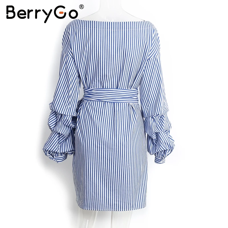 BerryGo, сексуальное летнее платье в клетку с открытыми плечами, рубашка, длинный рукав, v-образный вырез, галстук-бабочка, мини платье, короткое платье в полоску, vestidos, короткое платье