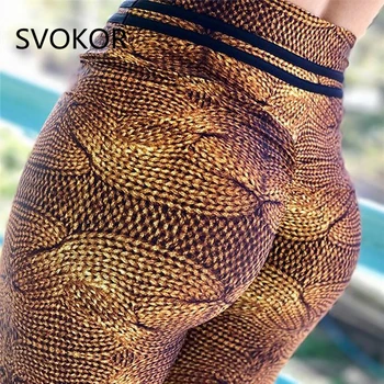 

SVOKOR News 2018 Leggings For Women Polyester Fashion High Waist Lacing Pants Woolen Print Push Up Novel Legging Female