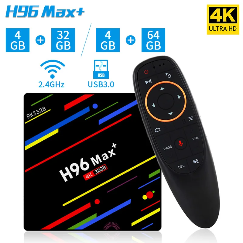 H96 MAX плюс ТВ Box Android 8,1 Оперативная память 64 GB Dual Wi-Fi 2,4G/5G Smart ТВ коробка RK3328 Quad core 5G Wi-Fi 4 K H.265 32 Гб Media Player