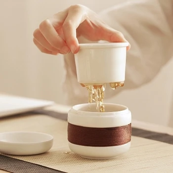 

Ceramic Kung Fu tea set personal tea cup filter container with lid portable travelling tea set