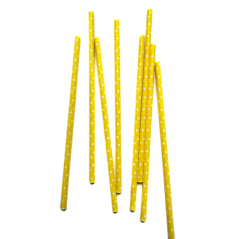 

25pcs/lot yellow color white point Paper drinking straw For Wedding Birthda Party Wedding Holiday Decoration straws